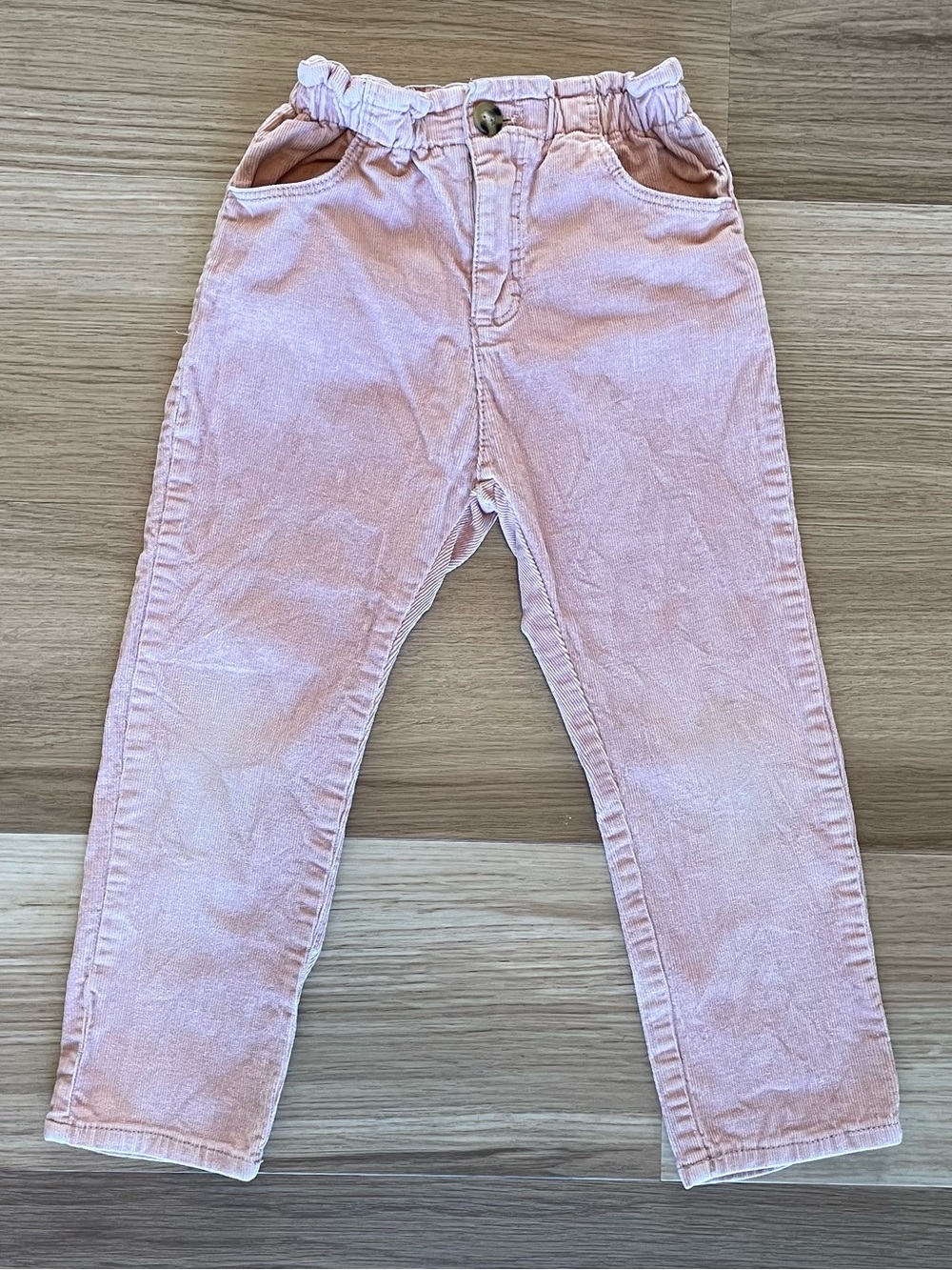 Zara Girls Pink Corduroy Pants Paper-bag Elastic Waist Size 4-5 Yr Casual School